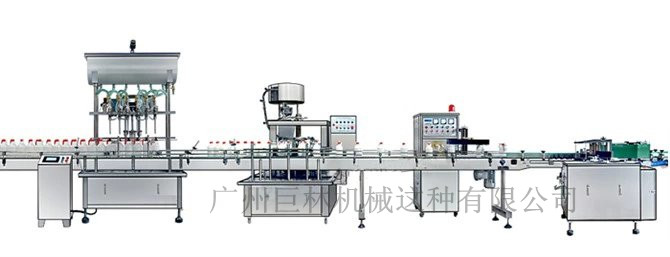 直列式裝機(jī)、自動鎖蓋機(jī)、鋁箔封口、糨糊貼標(biāo)灌裝線 